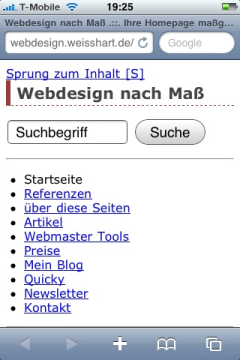 Screenshot der Startseite von webdesign weisshart auf dem iPhone