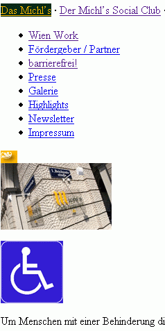 Screenshot der Seite von Michls Cafe ohne CSS die Seite von Michls Cafe ohne CSS