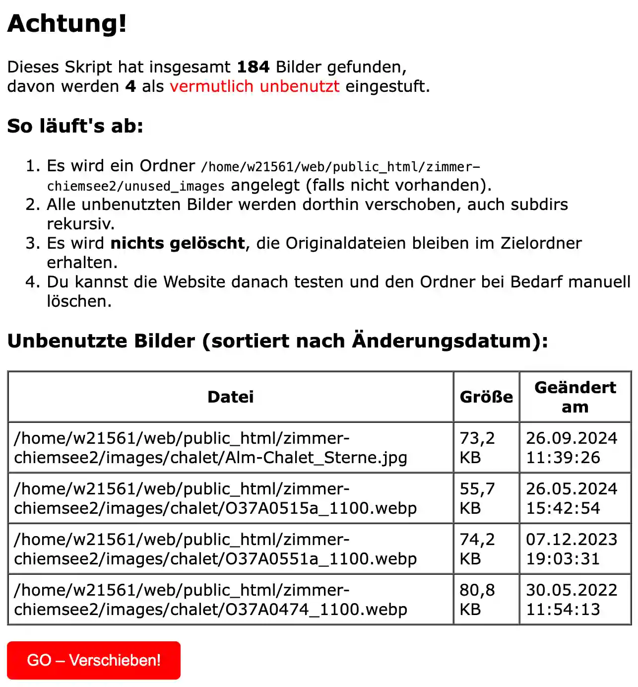Anzeige des Tools im Browser
